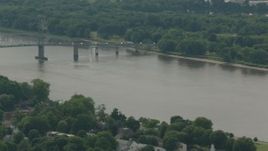 HD stock footage aerial video of panning across a river to reveal the Burlington-Bristol Bridge, New Jersey Aerial Stock Footage | PP003_080