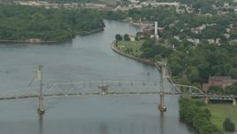 HD stock footage aerial video of flying by the Burlington-Bristol Bridge and river in Burlington, New Jersey Aerial Stock Footage | PP003_084