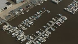 HD stock footage aerial video of a bird's eye view of boats at a small river marina in Delran, New Jersey Aerial Stock Footage | PP003_086