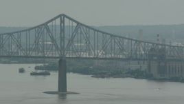 HD stock footage aerial video of the Commodore Barry Bridge in Chester, Pennsylvania Aerial Stock Footage | PP003_101