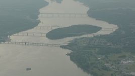 HD stock footage aerial video of bridges spanning the Susquehanna River, Maryland, and Garrett Island Aerial Stock Footage | PP003_119