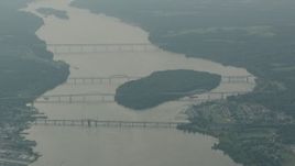 HD stock footage aerial video of a view of bridges spanning Garrett Island and the Susquehanna River, Maryland Aerial Stock Footage | PP003_120