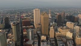 4K aerial stock footage tilt from French Quarter to approach Downtown New Orleans, Louisiana at sunrise Aerial Stock Footage | PVED01_007
