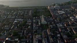 4K aerial stock footage of St. Louis Cathedral and Jackson Square, French Quarter, reveal Downtown New Orleans, Louisiana, sunrise Aerial Stock Footage | PVED01_033E