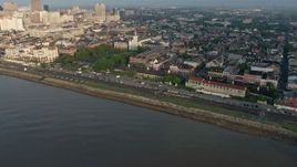 4K aerial stock footage fly over St. Louis Cathedral and Jackson Square in the French Quarter at sunrise, New Orleans, Louisiana Aerial Stock Footage | PVED01_039