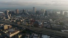 4K aerial stock footage fly over Downtown New Orleans to the French Quarter in Louisiana at sunrise Aerial Stock Footage | PVED01_048E
