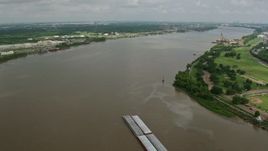 4K aerial stock footage fly over a barge on the Mississippi River near New Orleans, Louisiana Aerial Stock Footage | PVED01_150