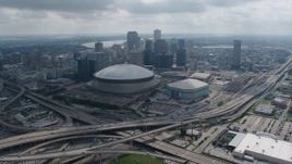 4K aerial stock footage approach the Superdome and Downtown New Orleans from the Garden District, Louisiana Aerial Stock Footage | PVED01_157