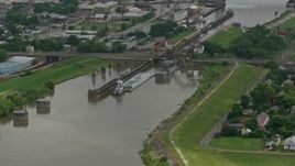 4K aerial stock footage approach and fly over Claiborne Avenue Bridge in New Orleans, Louisiana Aerial Stock Footage | PVED01_162E