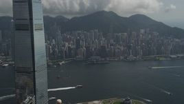 5K stock footage aerial video of view of Hong Kong Island high-rises from International Commerce Centre in Kowloon, China Aerial Stock Footage | SS01_0005