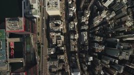 5K stock footage aerial video of bird's eye view of narrow city streets through Hong Kong Island, China Aerial Stock Footage | SS01_0018