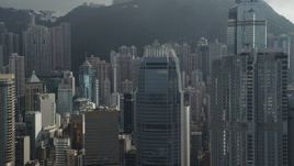 5K stock footage aerial video of top floors of modern skyscrapers on Hong Kong Island, China Aerial Stock Footage | SS01_0032