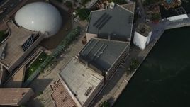 5K stock footage video of bird's eye of waterfront museums and park in Kowloon, Hong Kong, China Aerial Stock Footage | SS01_0051