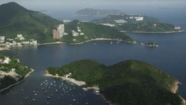 5K stock footage aerial video approach Middle Island and Repulse Bay in Hong Kong, China Aerial Stock Footage | SS01_0052