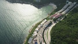 5K stock footage video fly over waterfront condos and Turtle Cove on Hong Kong Island, China Aerial Stock Footage | SS01_0071