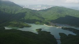 5K stock footage aerial video of Tai Tam Reservoir on Hong Kong Island, China Aerial Stock Footage | SS01_0073