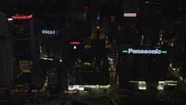 5K stock footage aerial video of high-rises and office buildings on Hong Kong Island at nighttime, China Aerial Stock Footage | SS01_0138