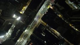5K stock footage video bird's eye of narrow streets at night on Hong Kong Island, China Aerial Stock Footage | SS01_0182