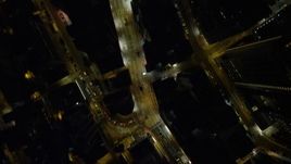 5K stock footage aerial video a bird's eye of wide and narrow streets through the city at night on Hong Kong Island, China Aerial Stock Footage | SS01_0184