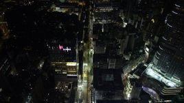 5K stock footage aerial video fly over Nathan Road through Kowloon at night in Hong Kong, China Aerial Stock Footage | SS01_0192