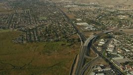 1080 stock footage aerial video of freeway interchange and neighborhoods in Vallejo, California Aerial Stock Footage | TS01_160