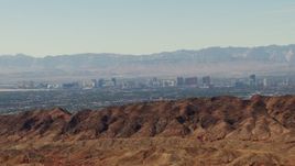 1080 aerial stock footage video of the Las Vegas Strip seen from mountains, Nevada Aerial Stock Footage | TS02_26