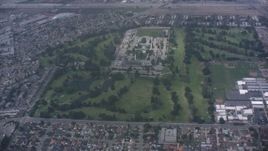 4K stock footage aerial video fly over golf course to approach juvenile hall in Downey, California Aerial Stock Footage | WA007_050