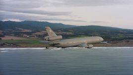 4K stock footage aerial video of a McDonnell Douglas KC-10 in flight near the Northern California coast Aerial Stock Footage | WAAF03_C042_011881_S000
