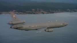 4K stock footage aerial video of a McDonnell Douglas KC-10 flying near the coast in Northern California Aerial Stock Footage | WAAF03_C046_0118XN