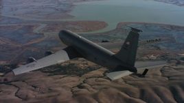 4K stock footage aerial video of flying around the tail of a Boeing KC-135 over Northern California Aerial Stock Footage | WAAF04_C085_0118RQ