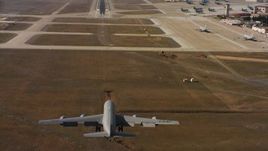 4K stock footage aerial video of a Boeing KC-135 landing at Travis Air Force Base, California Aerial Stock Footage | WAAF04_C098_011802