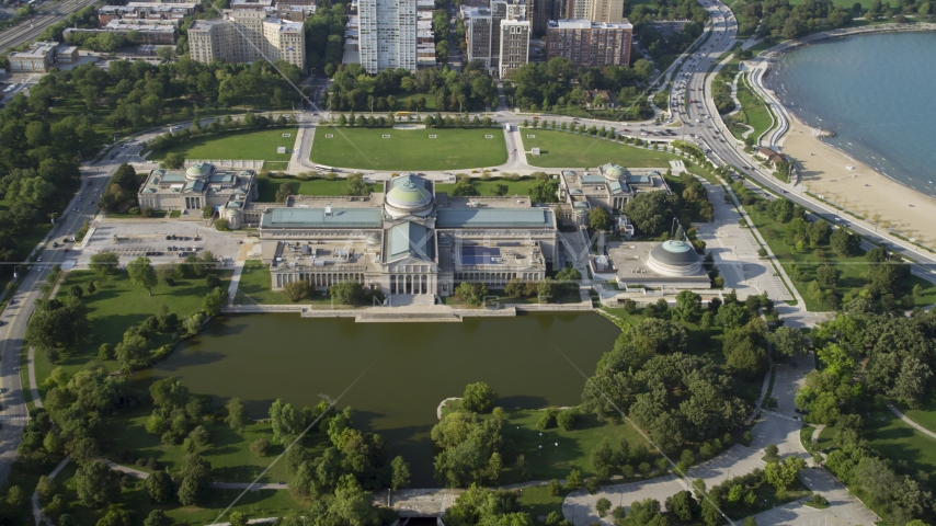 The Museum of Science and Industry in Hyde Park, Chicago, Illinois Aerial Stock Photo AX0001_009.0000165F | Axiom Images
