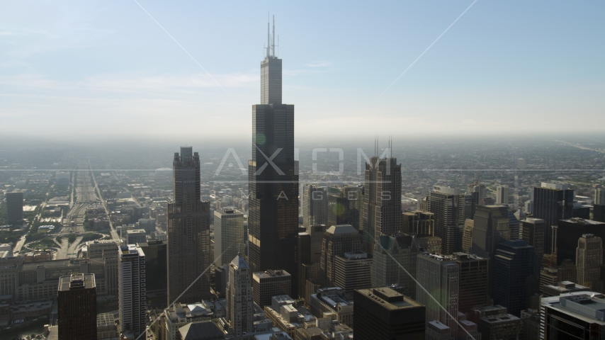 A view of Willis Tower, Downtown Chicago, Illinois Aerial Stock Photo AX0001_025.0000123F | Axiom Images