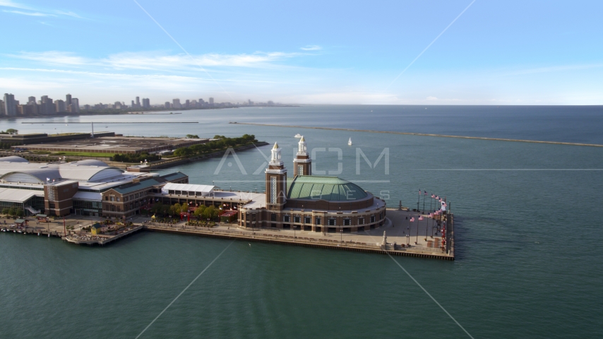 The end of Navy Pier in Chicago, Illinois Aerial Stock Photo AX0002_045.0000147F | Axiom Images