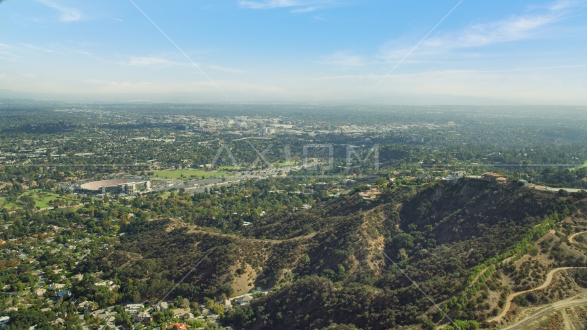 Residential neighborhoods seen from a hilltop, Pasadena, California Aerial Stock Photo AX0159_092.0000006 | Axiom Images