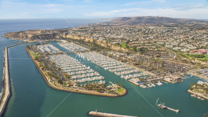 Dana Point Harbor and seaside neighborhoods in Dana Point, California Aerial Stock Photo AX0159_188.0000346 | Axiom Images