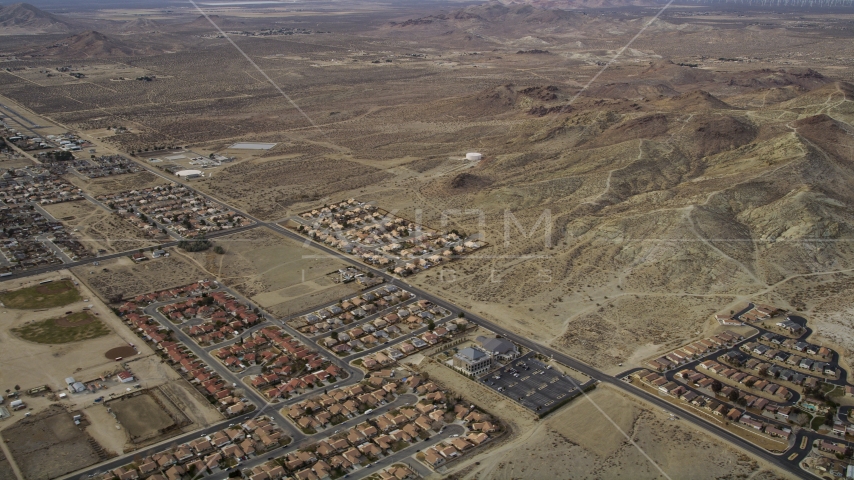 A view of desert residential neighborhoods in Rosamond, California Aerial Stock Photo AX06_100.0000180 | Axiom Images