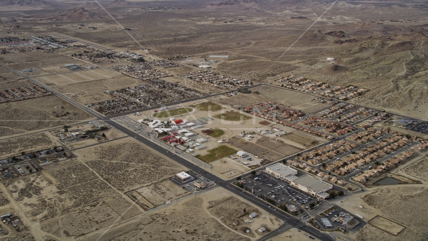 Homes in desert neighborhoods in Rosamond, California Aerial Stock Photo AX06_101.0000167 | Axiom Images