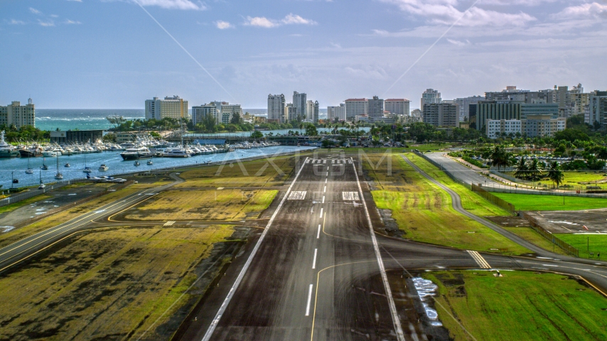 The airport runway on Isla Grande Airport, San Juan, Puerto Rico Aerial Stock Photo AX101_001.0000193F | Axiom Images