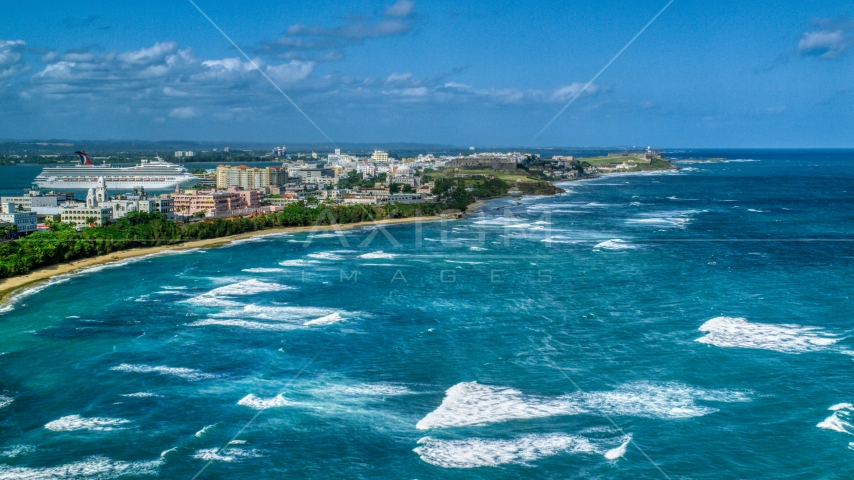 Island coastline in the Caribbean, San Juan, Puerto Rico Aerial Stock Photo AX101_007.0000000F | Axiom Images