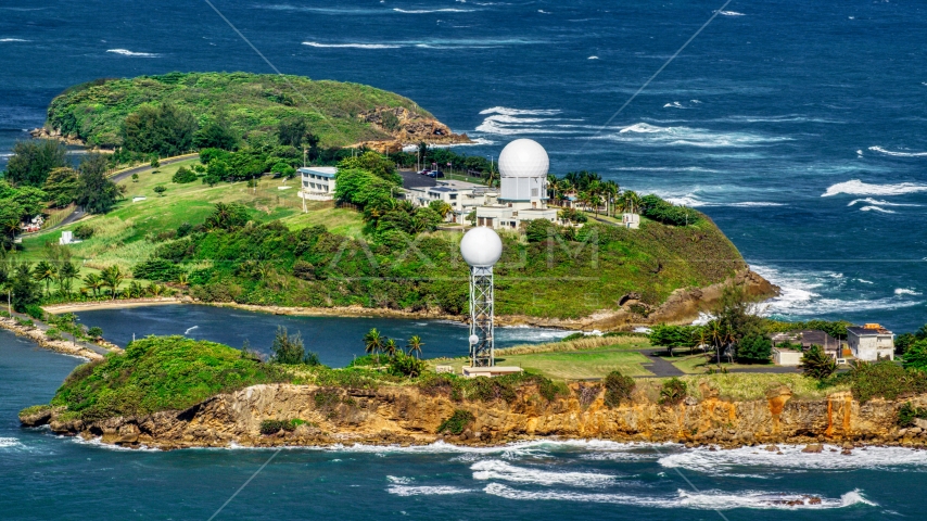 Punta Salinas Radar Site on a Caribbean island, Toa Baja, Puerto Rico Aerial Stock Photo AX101_028.0000000F | Axiom Images