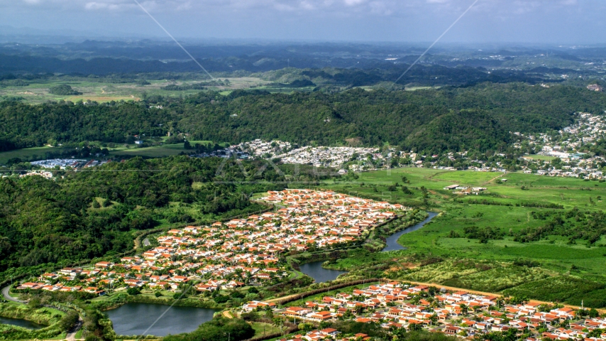 Rural neighborhoods near forests, Dorado, Puerto Rico Day  Aerial Stock Photo AX101_034.0000000F | Axiom Images