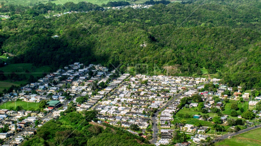 Residential neighborhoods and forest, Dorado, Puerto Rico Aerial Stock Photo AX101_035.0000000F | Axiom Images