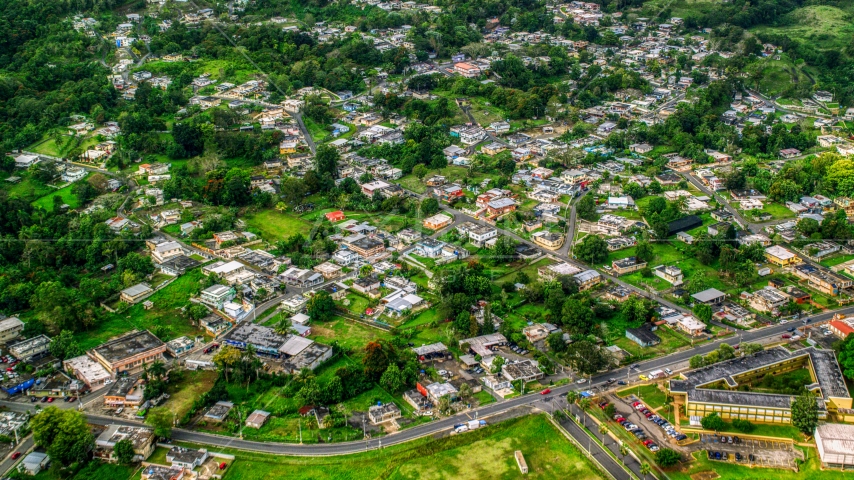 Rural homes in Morovis, Puerto Rico Aerial Stock Photo AX101_045.0000105F | Axiom Images