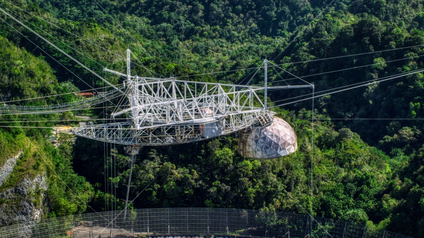 The top structure of the Arecibo Observatory in Puerto Rico  Aerial Stock Photo AX101_112.0000000F | Axiom Images