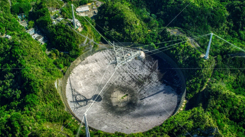 View of the Arecibo Observatory from above, Puerto Rico  Aerial Stock Photo AX101_120.0000000F | Axiom Images