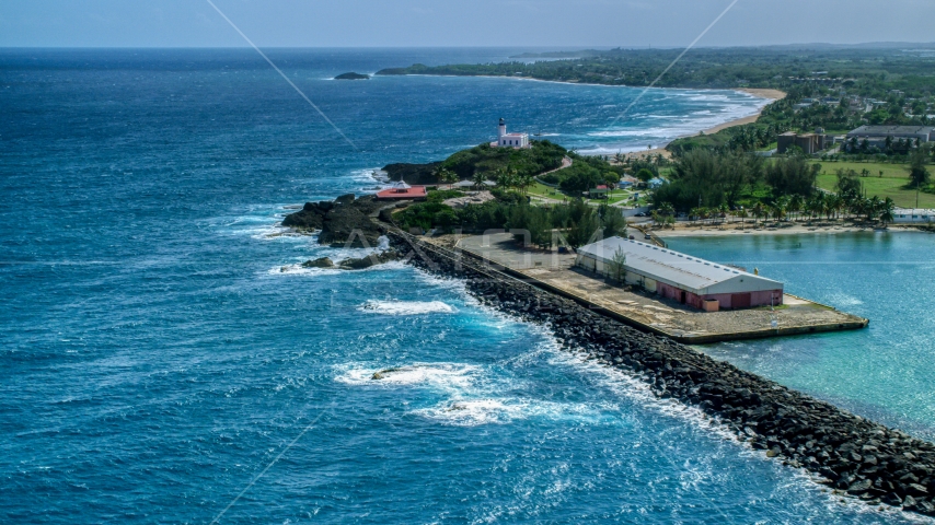 Arecibo Lighthouse and the blue waters of the Caribbean, Puerto Rico  Aerial Stock Photo AX101_142.0000000F | Axiom Images