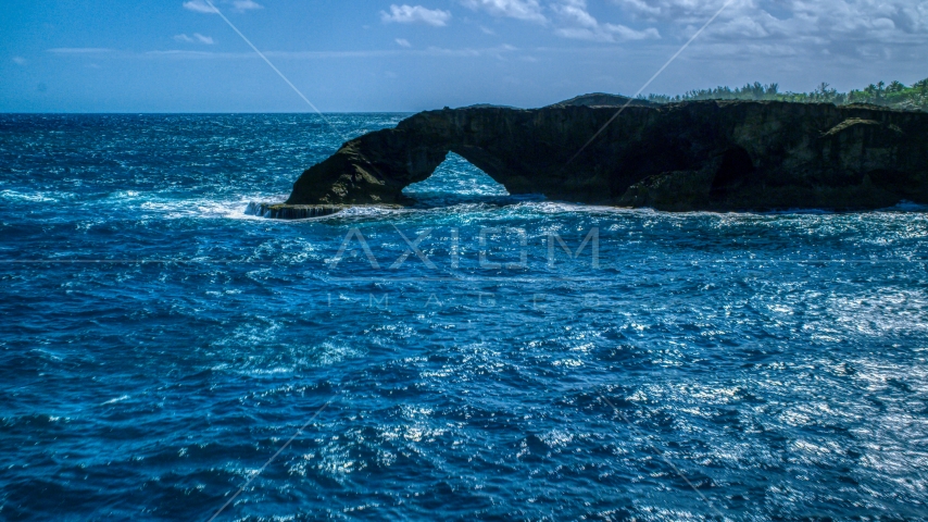 Arched rock formation and blue waters, Arecibo, Puerto Rico Aerial Stock Photo AX101_169.0000000F | Axiom Images