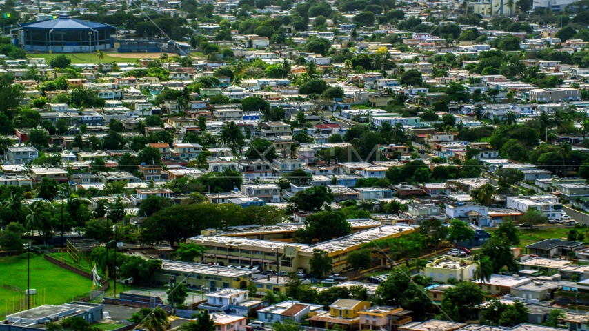 Residential neighborhood in Toa Baja, Puerto Rico  Aerial Stock Photo AX101_229.0000097F | Axiom Images