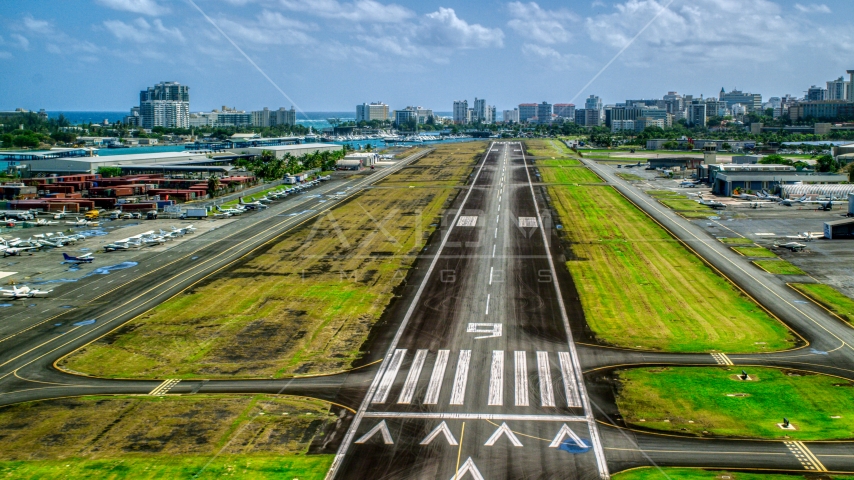The runway of Isla Grande Airport, Puerto Rico Aerial Stock Photo AX101_238.0000000F | Axiom Images
